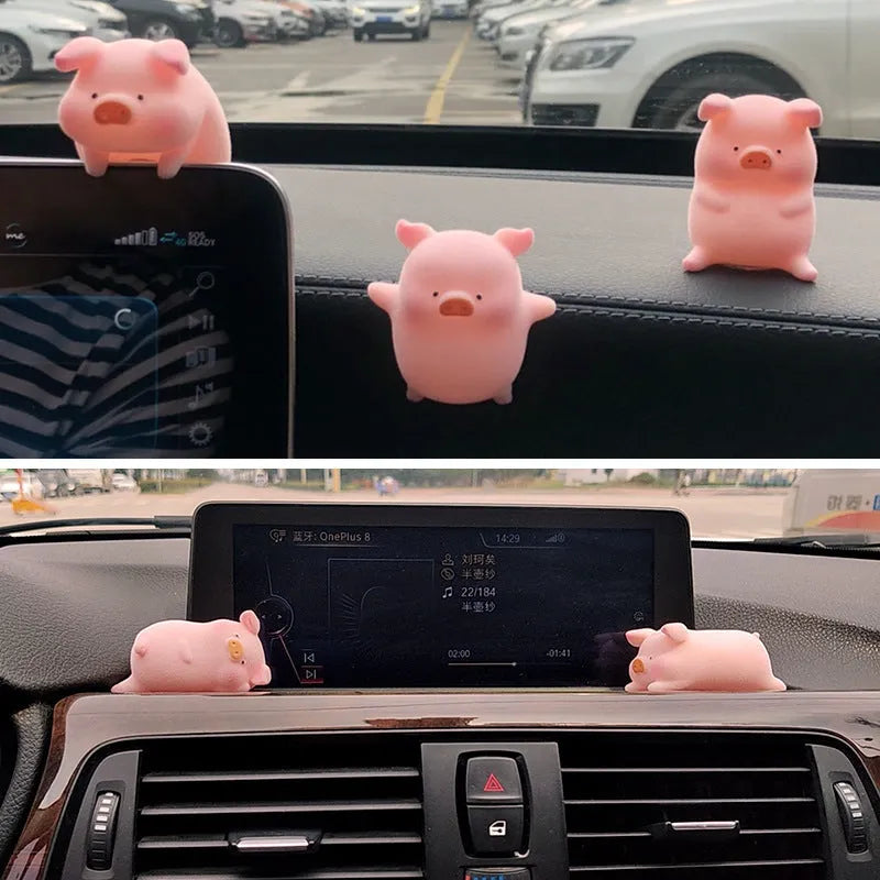 Cartoon pig figurine car dashboard ornament in solid resin, one of eight available styles