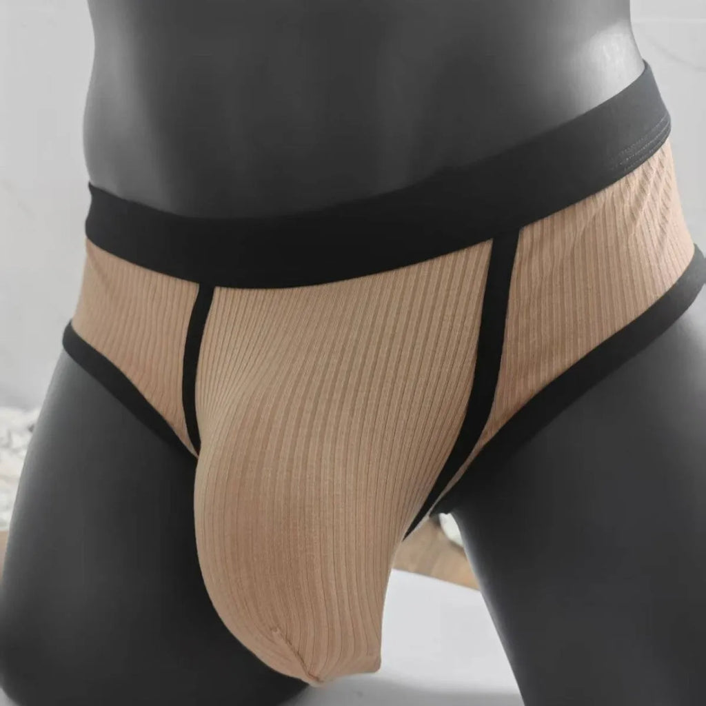 Men's triangle breathable knitted viscose U-shaped big bag underwear in solid colour shown on model