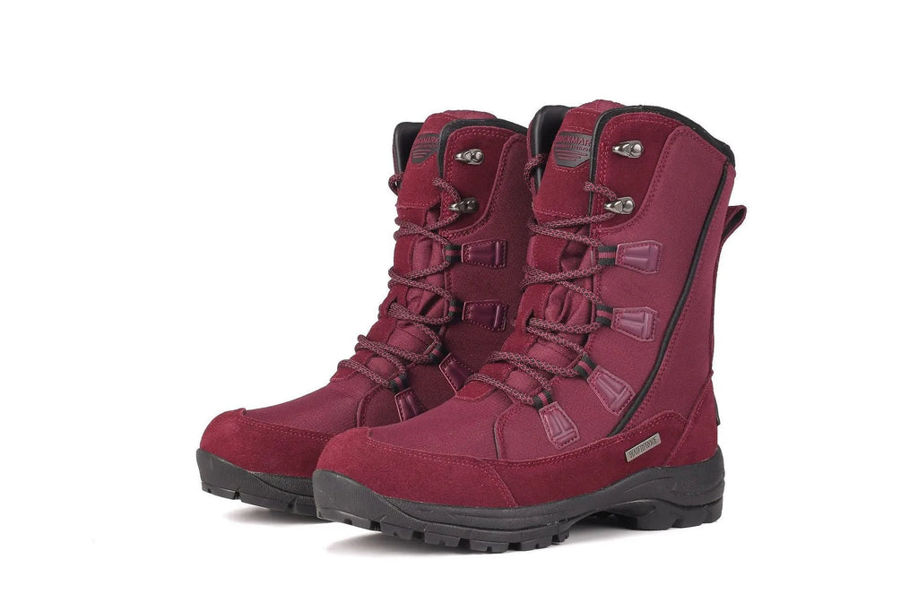 Women's black waterproof thermal snow boots with a genuine leather upper and mid-calf height