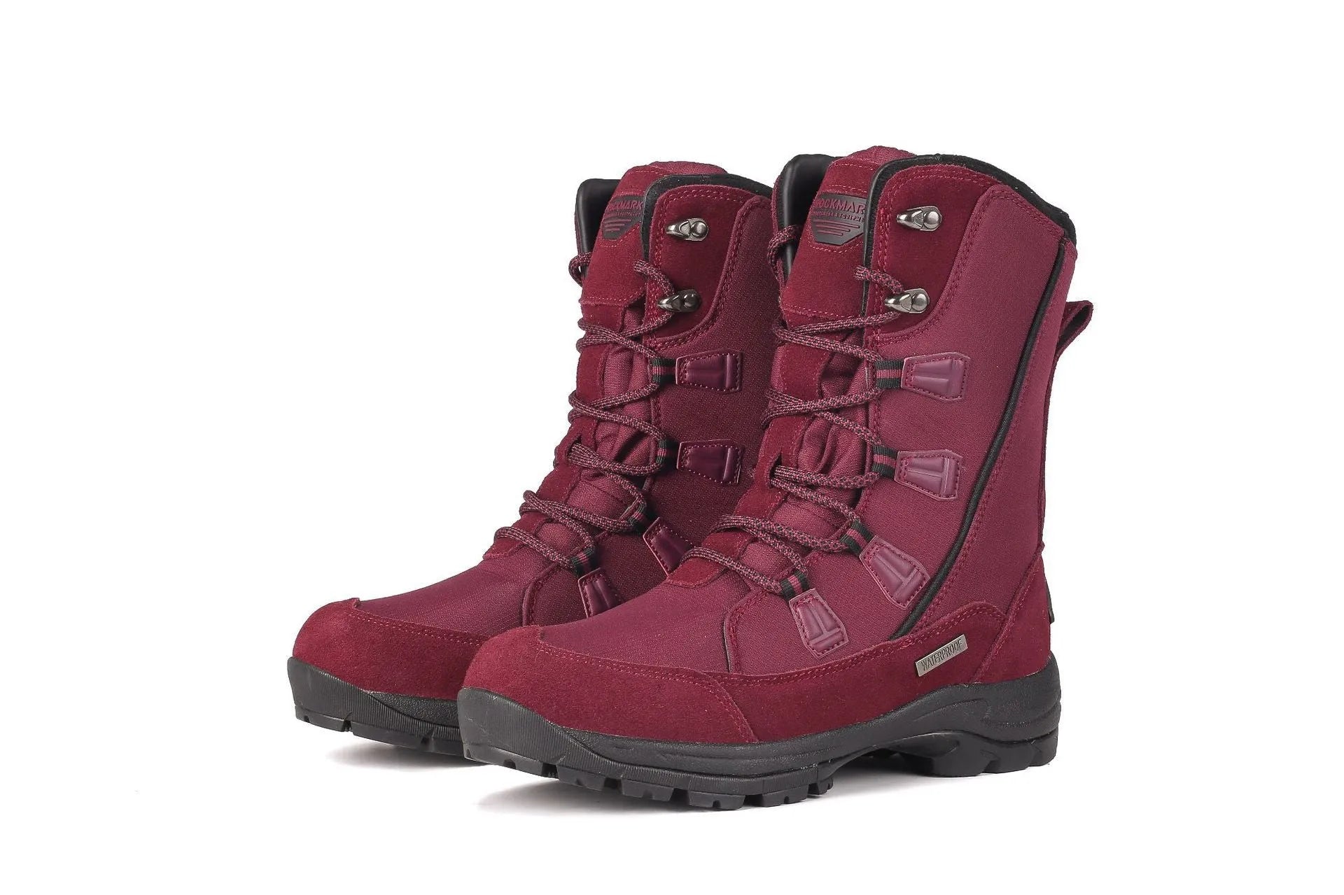 Women's black waterproof thermal snow boots with a genuine leather upper and mid-calf height