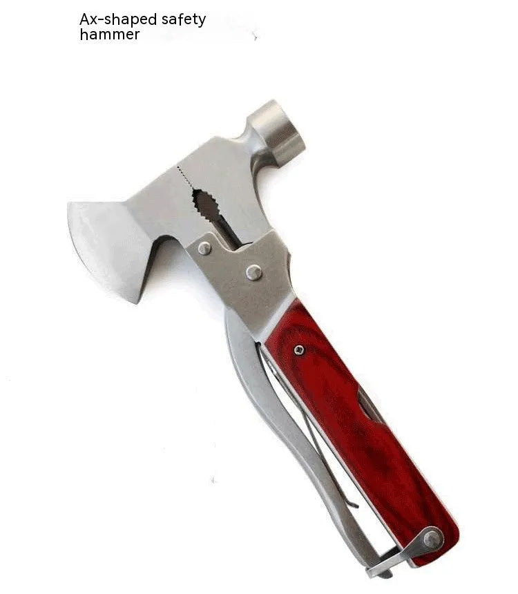 16-in-1 multi-functional car safety hammer made of solid steel with compact folded design and Oxford fabric carry bag