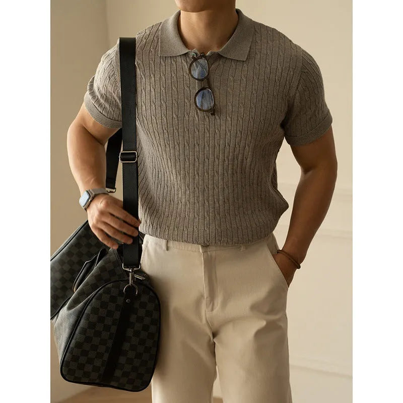 Men's short sleeve business top in khaki, black, or white colours