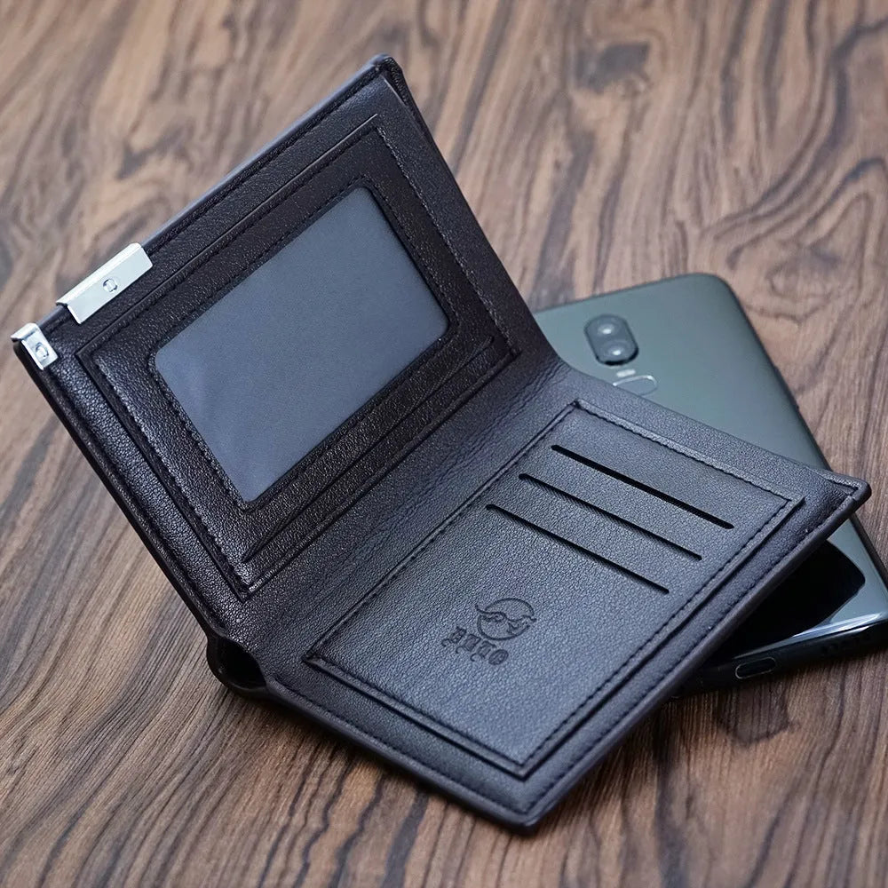 Men's brown leather wallet with a zipper closure, shown front view.