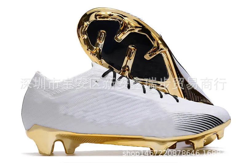 Men's black knitted football shoes with built-in air cushion sole and rubber FG studs