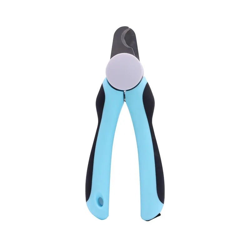 Blue heavy-duty dog nail clippers with safety guard for large breed dogs and thick nails.