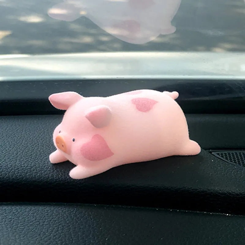 Cartoon pig figurine car dashboard ornament in solid resin, one of eight available styles