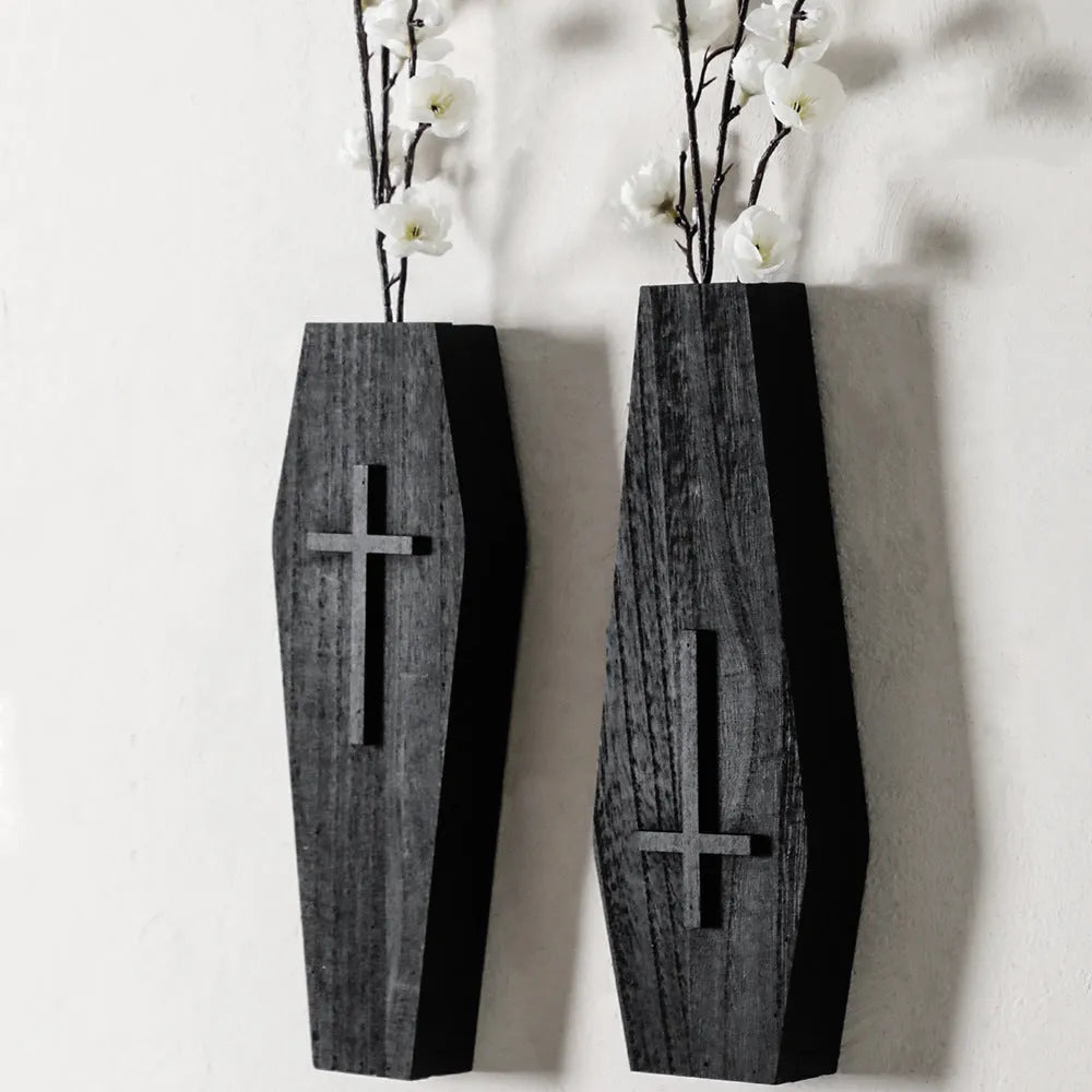 Wooden black cross wall vase shelf 27x9cm pendant design home decoration