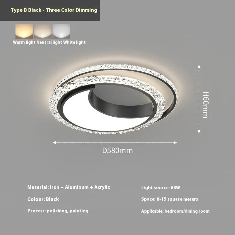 Nordic iron ceiling lamp in black 48cm size with three colour light settings for bedroom