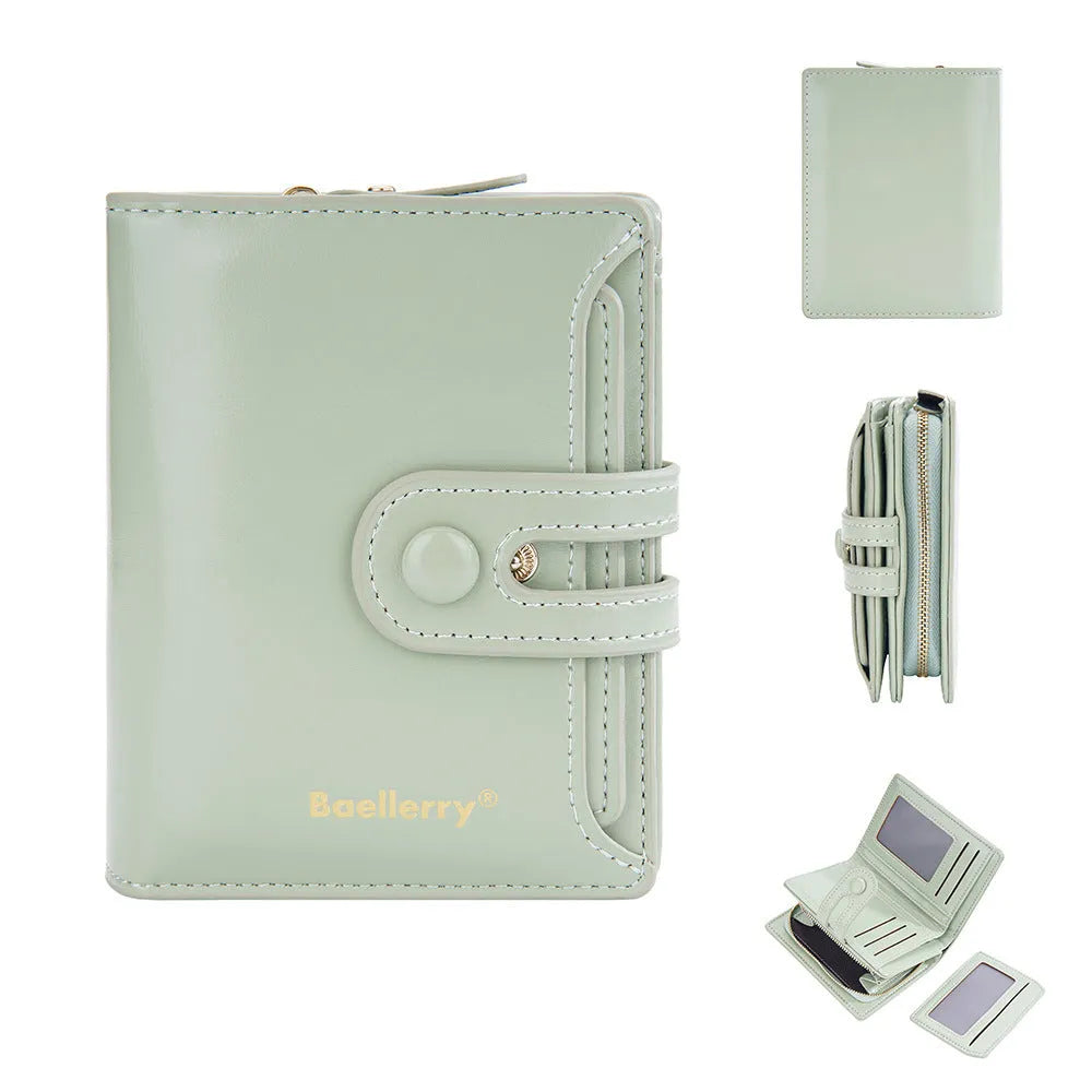 Women's card holder wallet in PU leather available in multiple colours on a plain background.