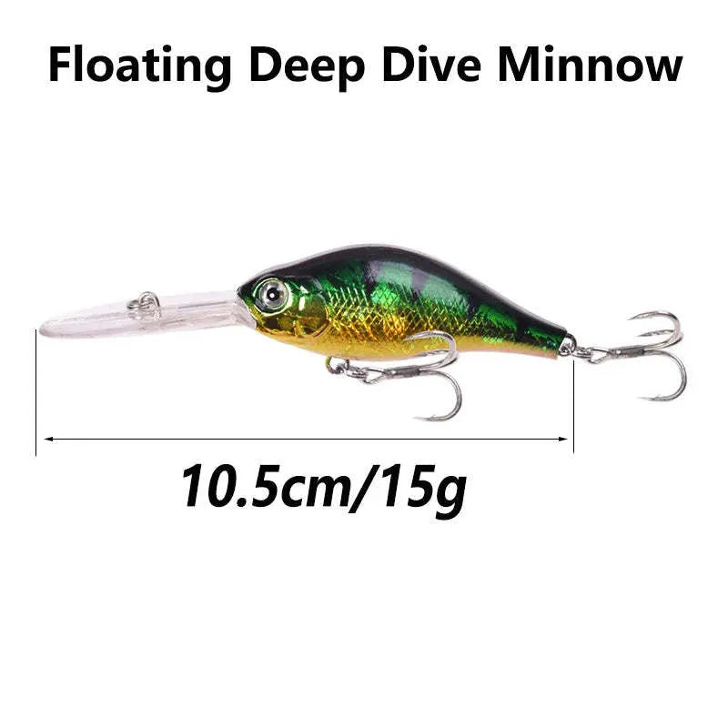 Little Fat Man deep diving minnow fishing lure in one of five colours, showing 10.5cm length.