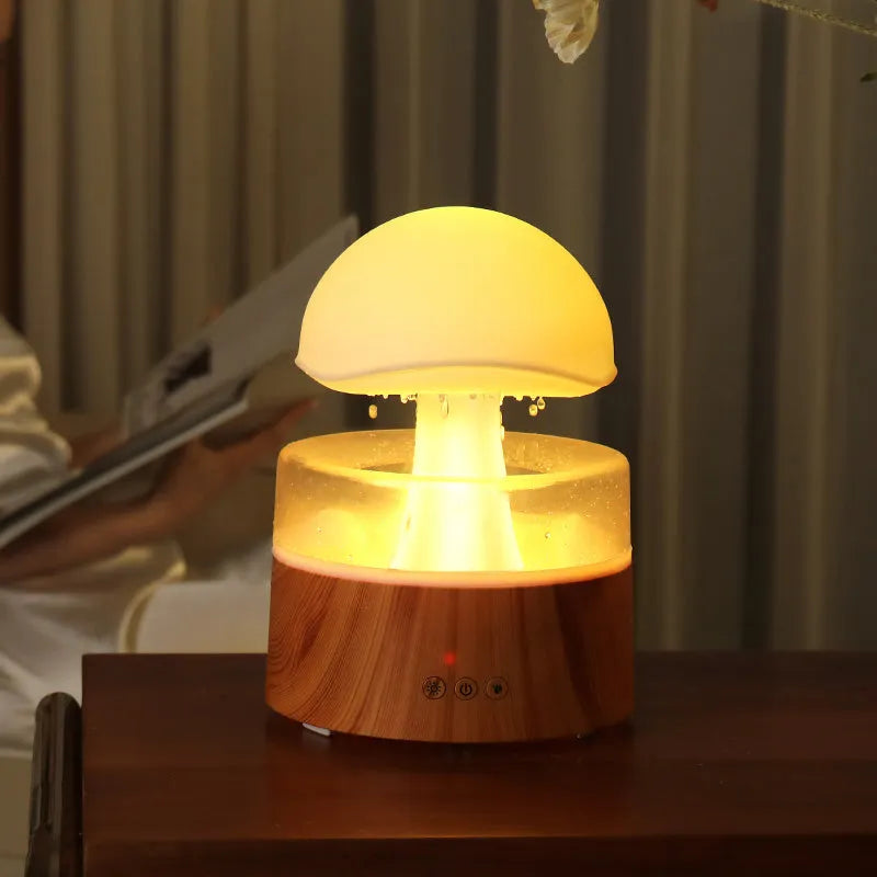 White cloud-shaped ultrasonic humidifier and aroma diffuser with rain simulation and night light