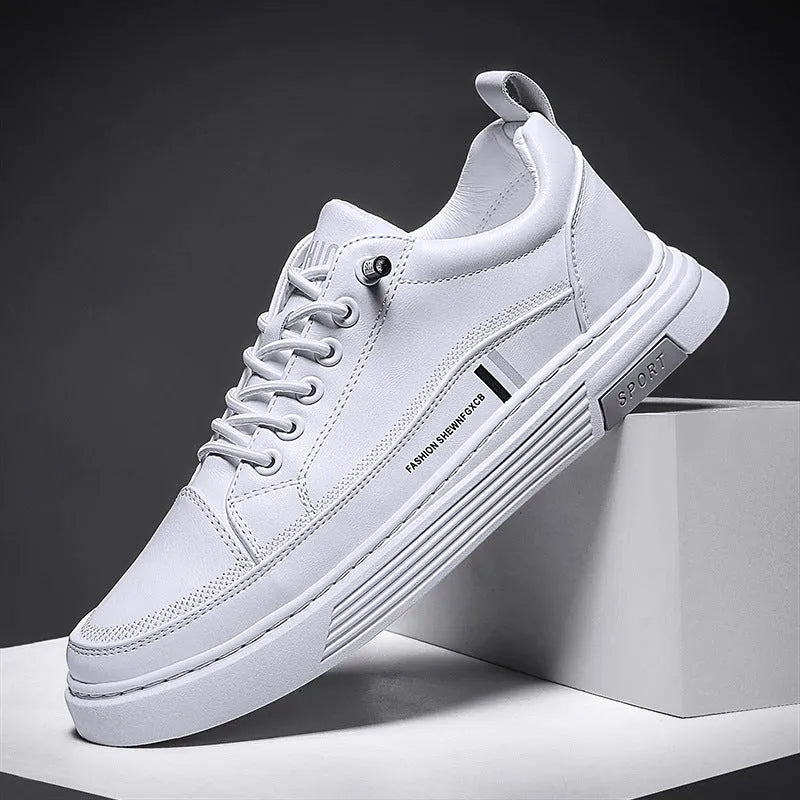 Men's microfiber skateboard shoes with rubber sole and elastic band closure in white or black