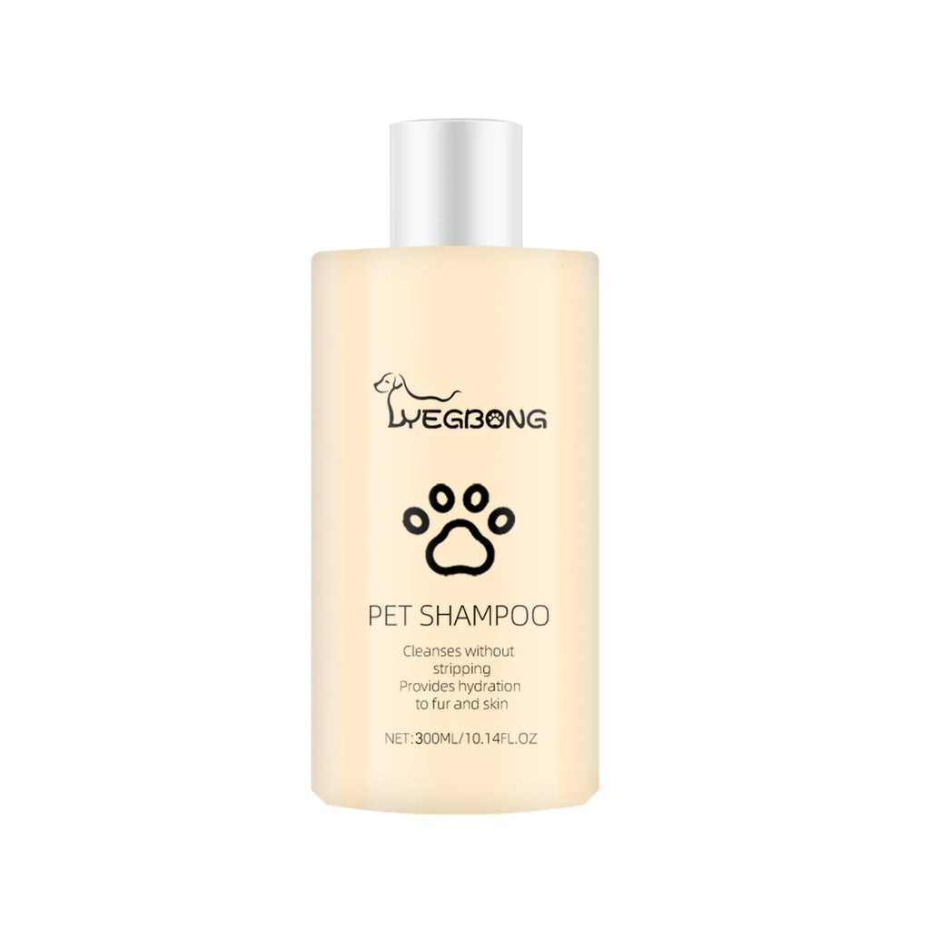 Bottle of mild pet shampoo for dogs and cats, showing 100ml and 300ml size options.