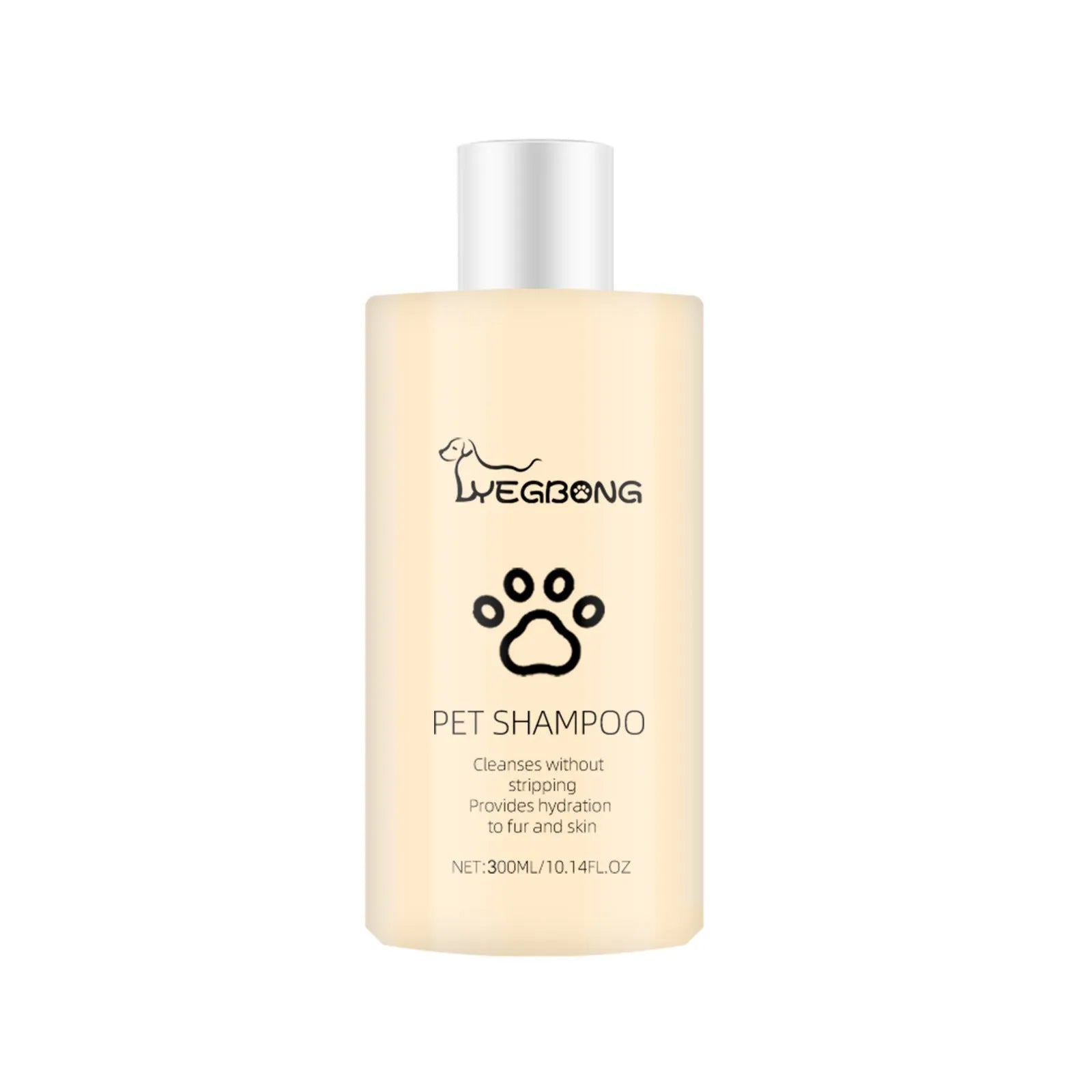 Bottle of mild pet shampoo for dogs and cats, showing 100ml and 300ml size options.