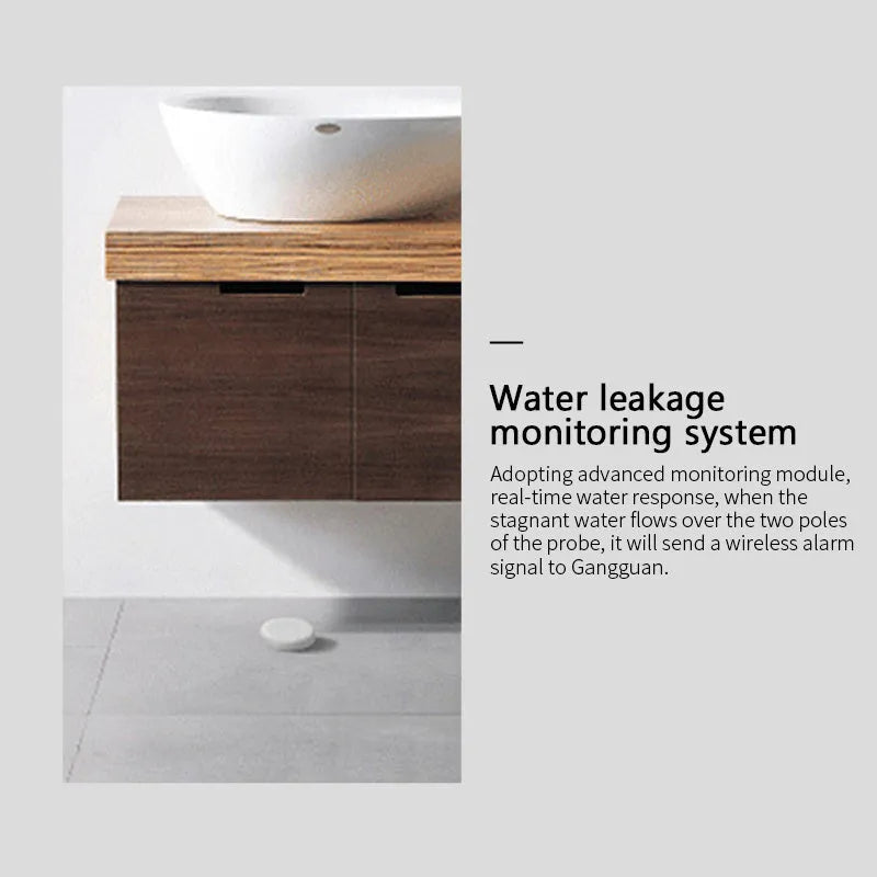 Zigbee wireless water flood sensor with compact PC housing on white background