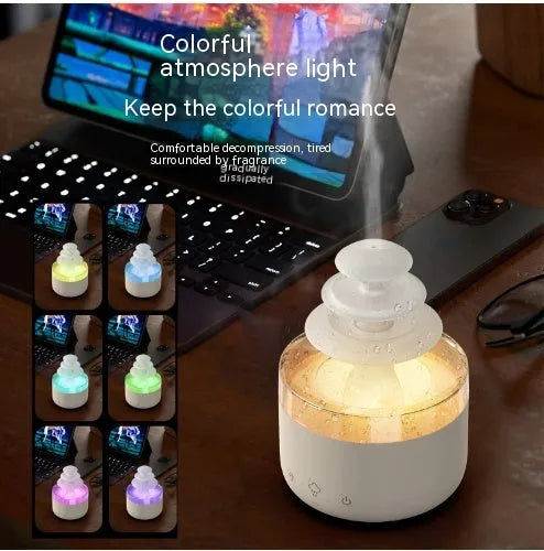 Rain cloud night light humidifier with 7 colour LED lights and raining water drop sound in white