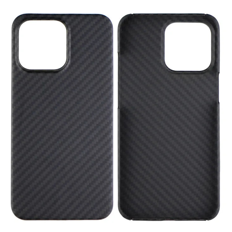 Kevlar fibre iPhone back cover with stripe pattern in dull black finish showing camera cutout