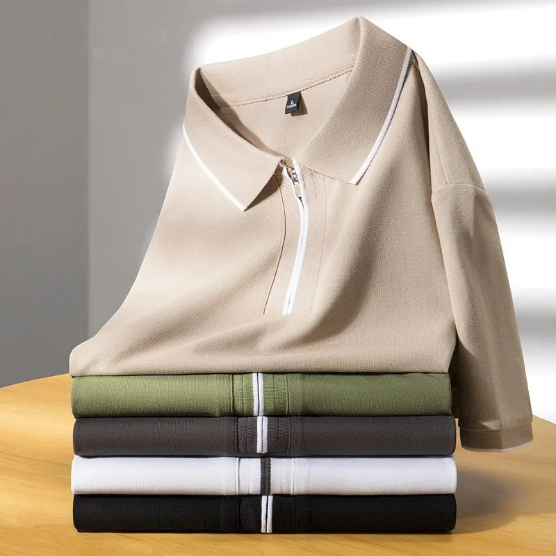 Men's lapel silk business casual top cotton blend slim fit short sleeve shirt in grass green
