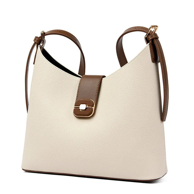 All-matching Simple Large-capacity Bucket Bag in PU material, available in four colours: black, gray, biscuit, milky white