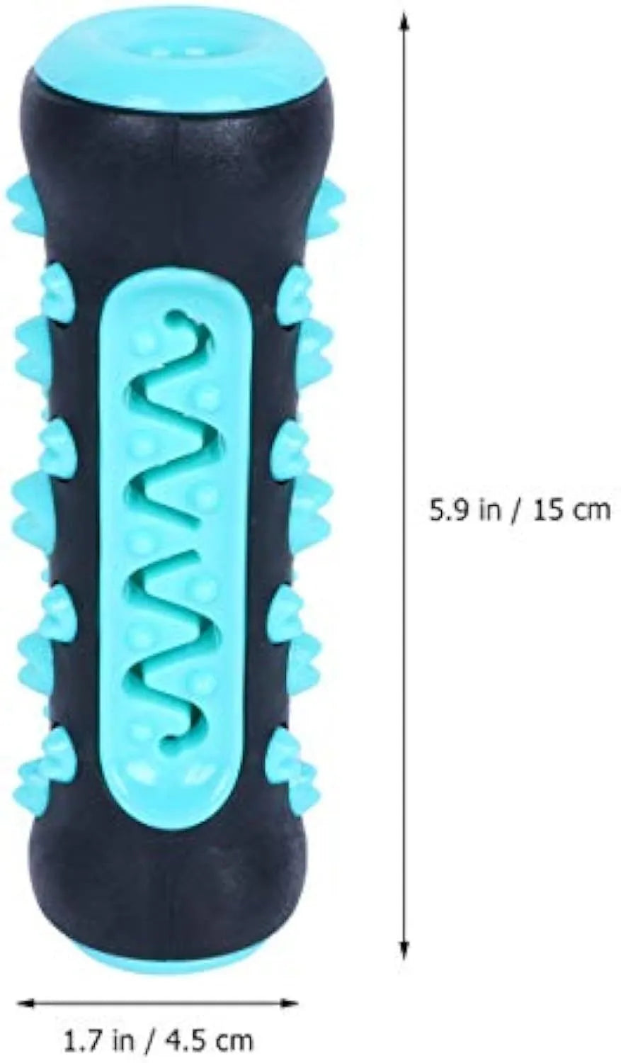 Natural rubber dog toothbrush chew toy in blue colour with textured cleaning surface