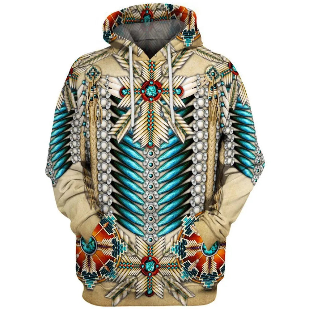Men's hooded sweatshirt with digital 3D effect print, loose fit, long sleeves, available in multiple colours