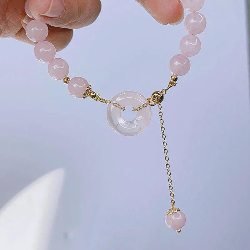 Pink crystal safety buckle bracelet with love affairs theme for women, simple style