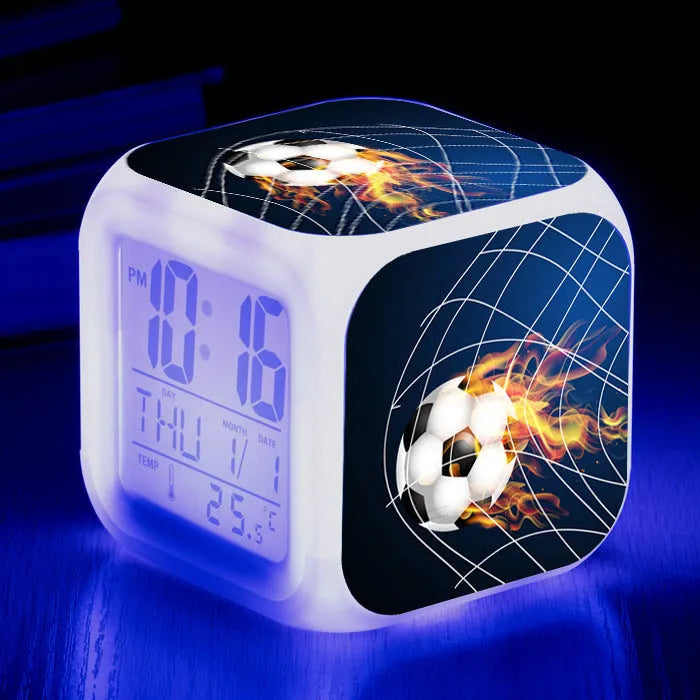 Square football pattern alarm clock with quiet operation for student or children's bedrooms