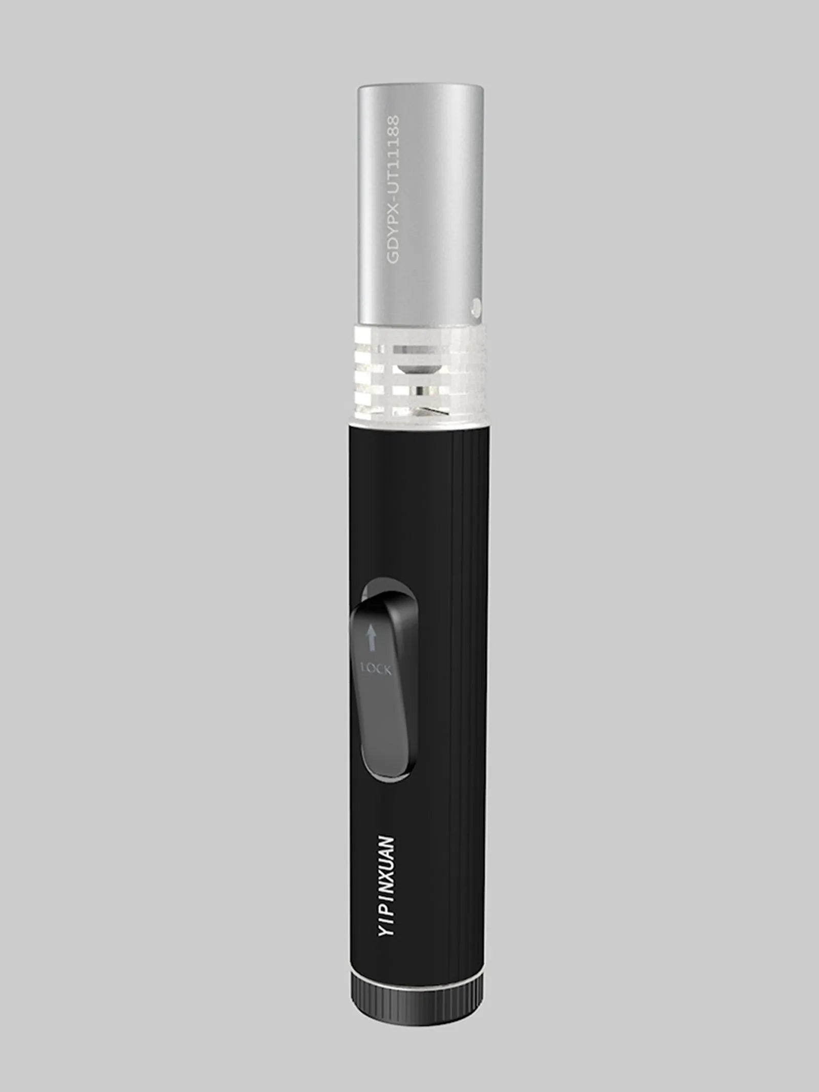 Black metal portable flamethrower with frosted finish and child lock for outdoor BBQ and camping use