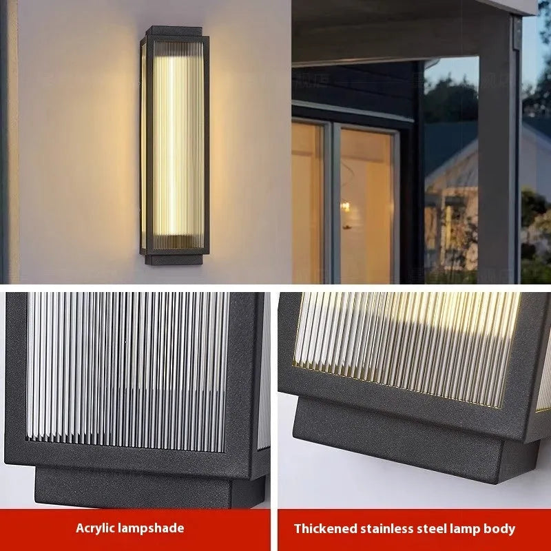Waterproof stainless steel outdoor wall lamp for courtyard and garden lighting with choice of sizes and light colours