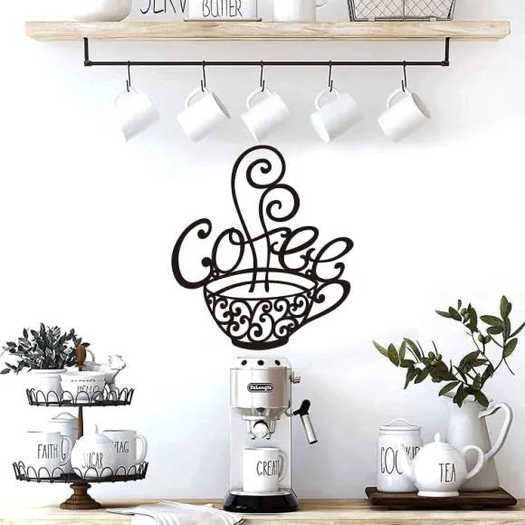 Black wrought iron wall decoration with English letters silhouette design, modern style
