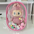Transparent PVC cube storage bag in 13cm, 17cm, or 23cm size with keychain for dolls, postcards, or candy.