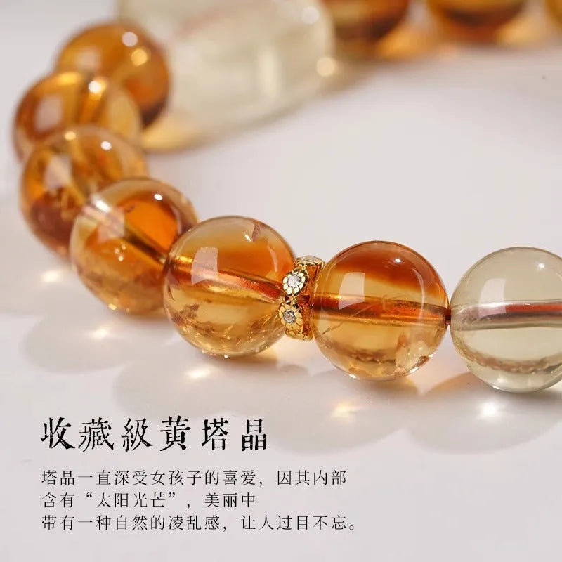 Women's carved citrine crystal bracelet with 10mm geometric beads in ethnic style