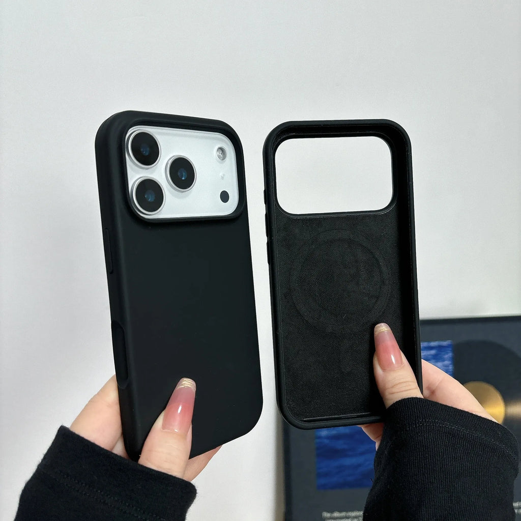 Liquid silicone magnetic phone case with Ai button for iPhone, antique white colour, back cover view