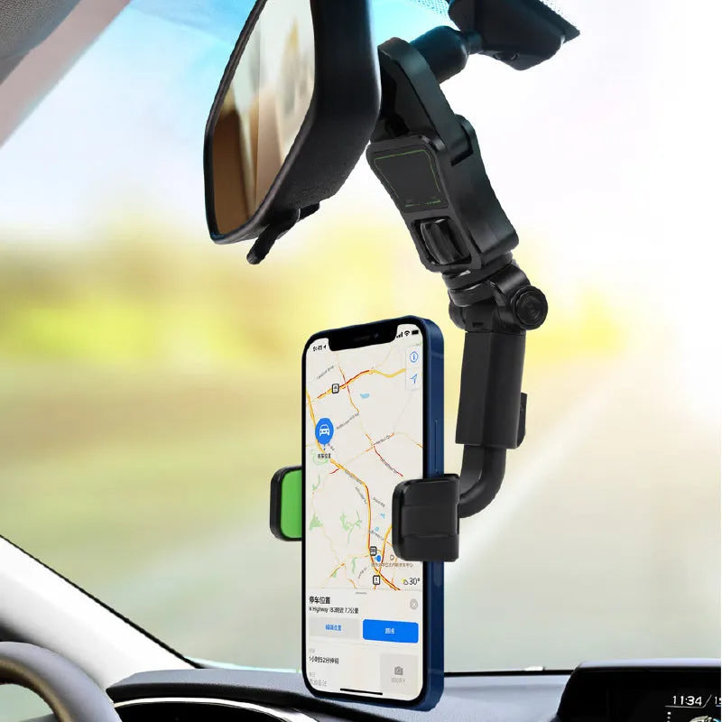 Car mobile phone holder clipped onto rear view mirror bracket, universal fit for GM vehicles, ABS plastic, black and green colour option