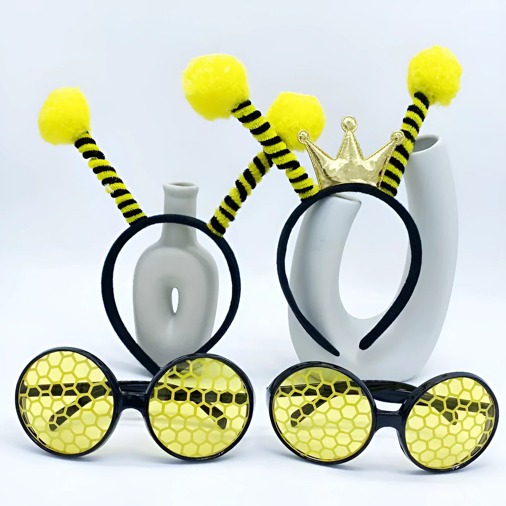 Yellow and black bee costume headband and glasses set for children's fancy dress