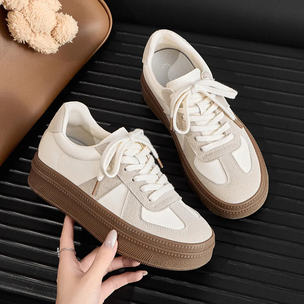 Retro round toe sports board shoes with cross shoulder straps in milky white colour