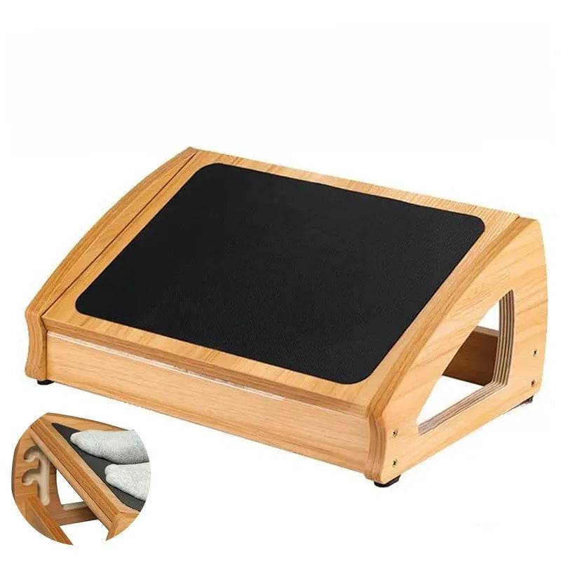 Natural wood colour solid bamboo office desk footstool for adult ergonomic support
