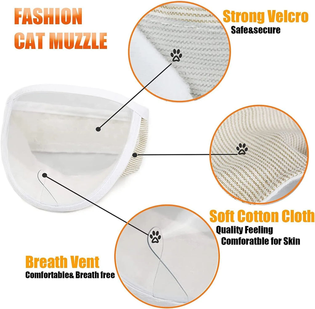 Clear PVC anti bite cat muzzle with cotton lining on cat