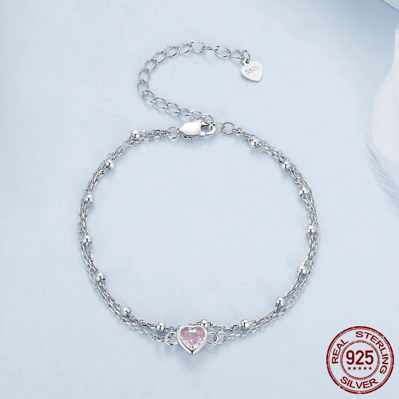 Women's 925 sterling silver heart bracelet with adjustable chain and 6mm pendant in colour BSB152