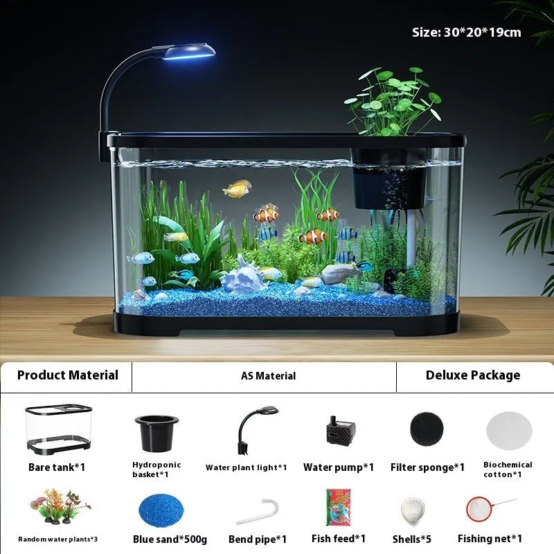 Desktop smart fish tank with integrated ecological filter system in luxury white or black colour