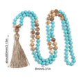 Handmade 108 mala necklace with vintage turquoise painted stone beads in blue pine colour, ball bead chain style, unisex