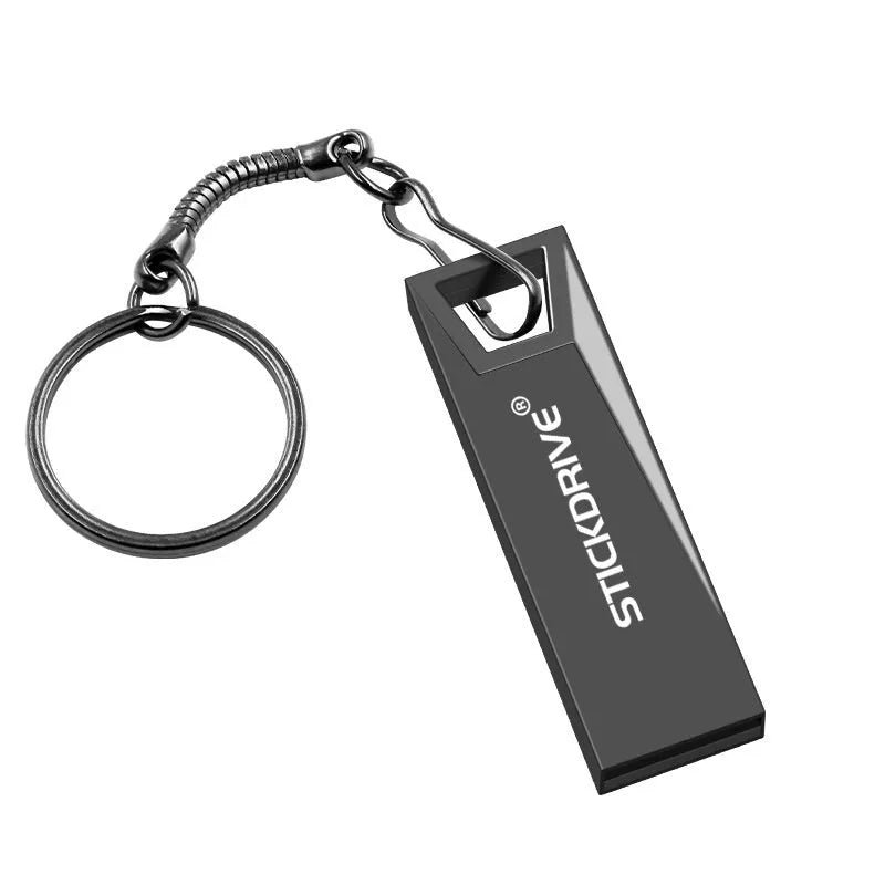 Silver metal USB flash drive on a black lanyard, shown as a wearable necklace.