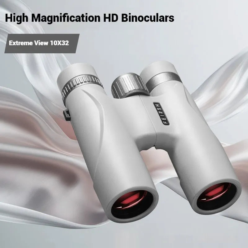 Wine red finish 10x32 binoculars with grey or blue options on a dark background