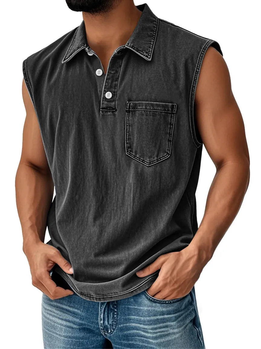 3D digital print men's loose fit button polo shirt short sleeve in polyester fibre, front view