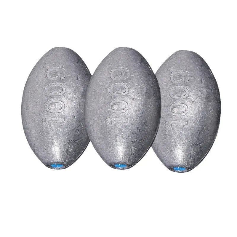Olive-shaped sea fishing lead sinker with scale pattern texture and plastic core