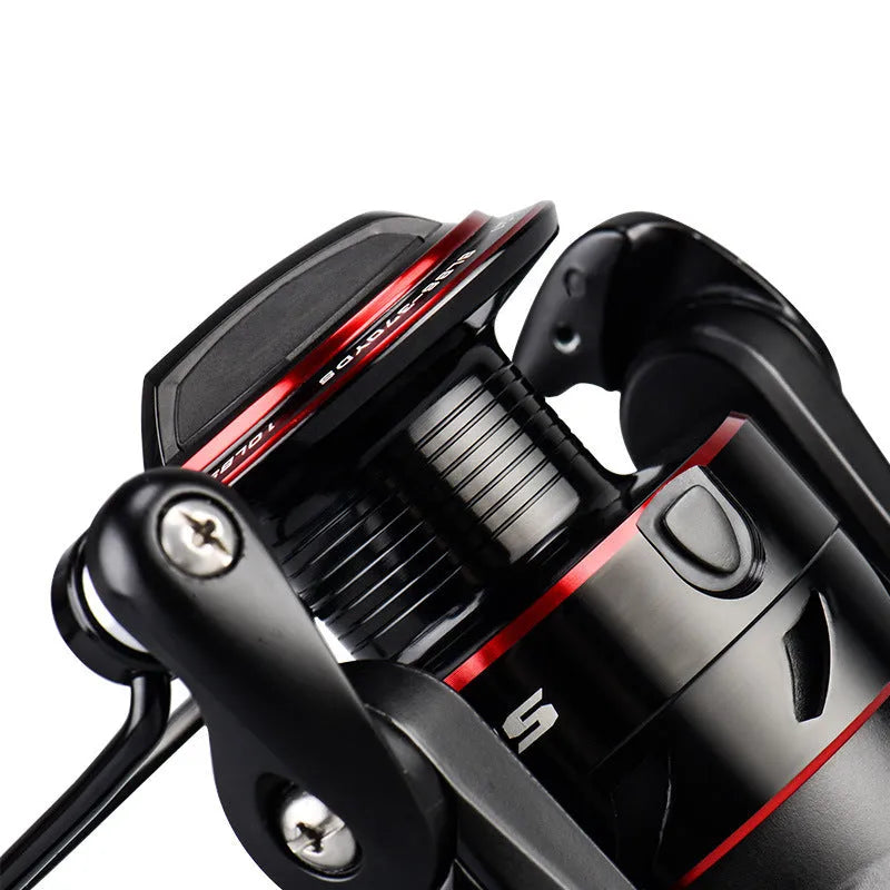 All metal spinning fishing reel in 2000 series on white background