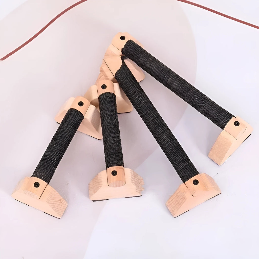 Two solid wood single parallel bars in beech wood finish on a floor, 30cm length, for home fitness