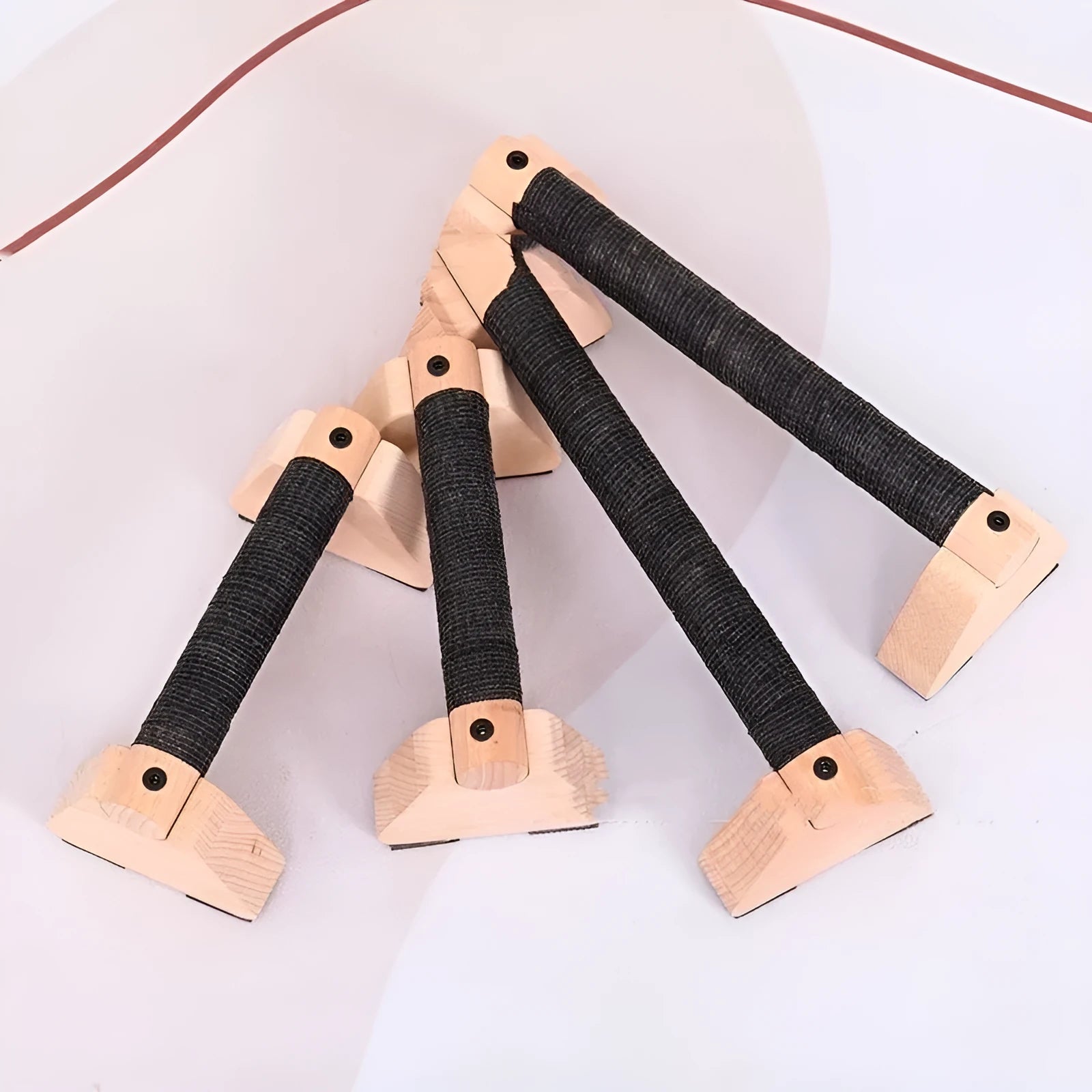 Two solid wood single parallel bars in beech wood finish on a floor, 30cm length, for home fitness