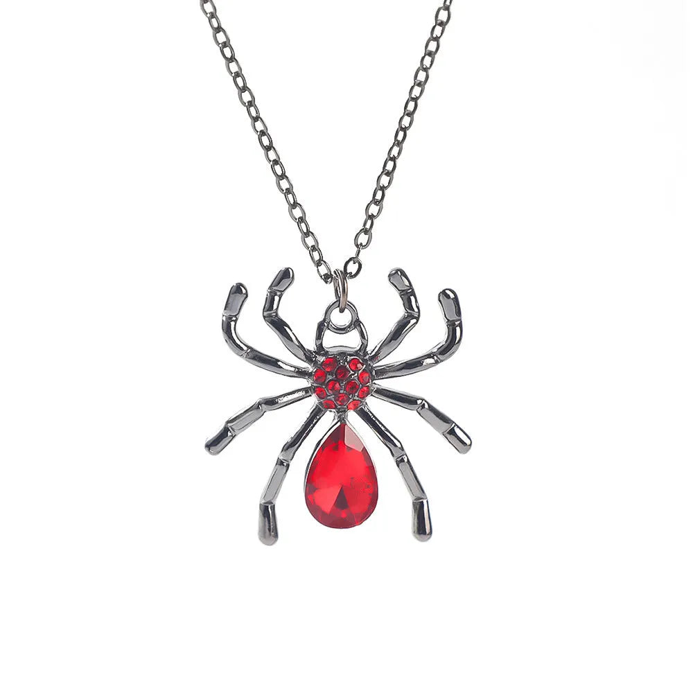 Halloween necklace with a zinc alloy bat and spider pendant on a chain, showing electroplated dark colour finishes.