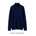 Men's loose pullover sweater in high collar dark blue, standard wool yarn